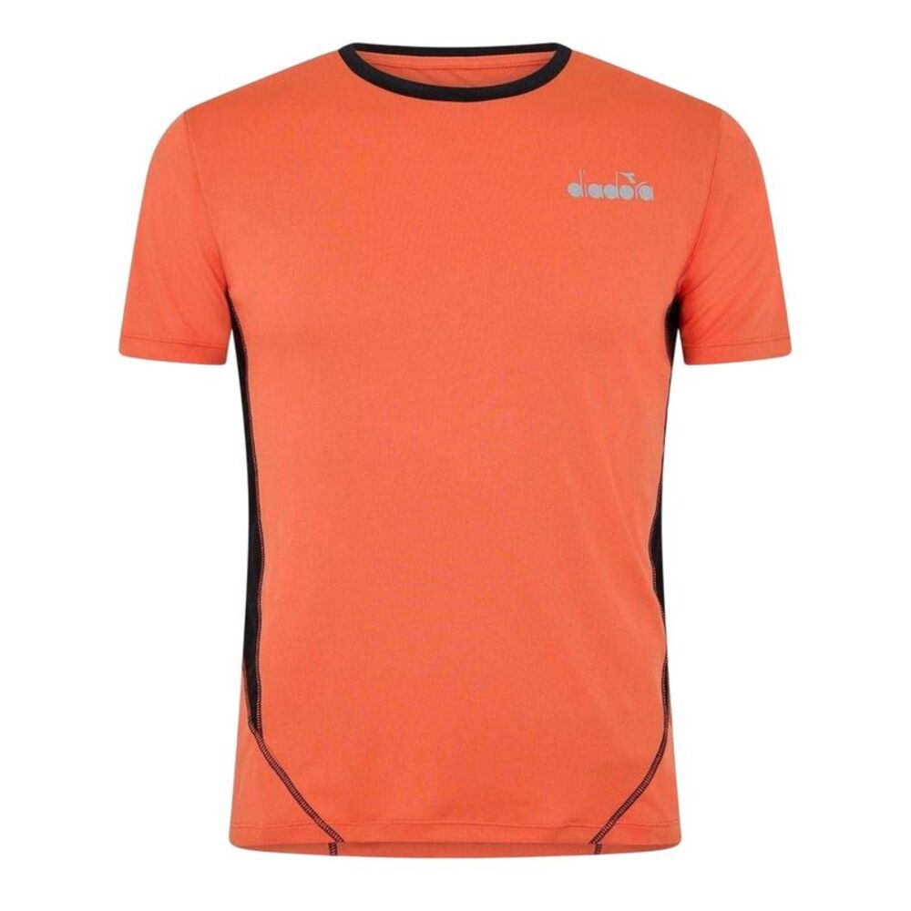 Diadora Mens Logo Crew Neck Running T-Shirt / Orange/Black